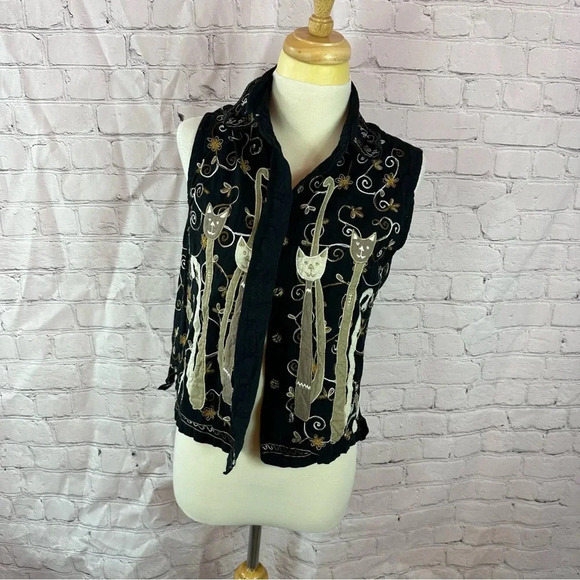 lifestyle fall vest with embroidery and cats cottagecore halloween fall sz large - Picture 1 of 8